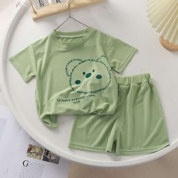 Children's Clothing Sets Short Sleeved T-shirts+shorts 2pcs/set Suits for Kids Ice Silk Boys Girls Sleepwear Baby Casual Clothes L2405