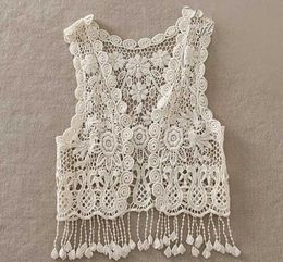 Pullover Fashion baby toddler baby girl vest crochet lace flower hollow cardigan casual top tassel vestL240502