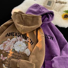 Washed Distressed Vintage Hoodies Graphic Print Autumn Hoodie Oversized Men Hooded Pullover Hip Hop Streetwear Women 240508