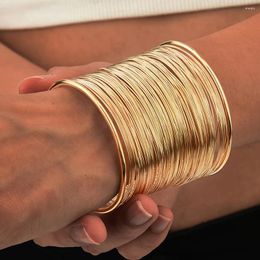 Bangle Vintage Hyperbolic Layered Gold Plated Wide Wire Bracelet Cuff For Women Exaggerated Wrist Wrap Hand Jewelry Gift