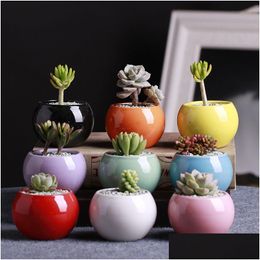 Planters Pots Fashion Ceramic Succents Flower Pot Small Ball Round White Porcelain Color Mini Creative 9 Colors Drop Delivery Home Dh4Pi