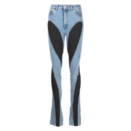 Jeans Womens Designer Trouser Legs Open Fork Tight Capris Denim Trousers Add Fleece Thicken Warm Slimming Jean Pants Brand Women Clothing Embroidery Mugler