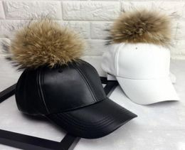 MAERSHEI Women Fashion Real Fur Baseball Cap Warm Casual Sweer Girl Hat Snapback Pom Pom Cap Leather Hip Hop Bone Caps Y2007143572827