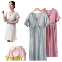 Maternity Dresses Womens Maternity Nightshirt Short Sleeve Down Button Nightgown Pregnancy Gown V-Neck Sleepwear Pajama Breastfeeding Dress Y240516