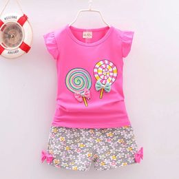 Baby Girls Clothes Sets for Kids T-shirt TopsShort Pants Clothes Sets Toddler Girl Lollipop Printed Summer Infant Clothing Sets 240516