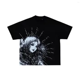 Women's T Shirts Summer Casual Y2K Gothic Aesthetic Fashion Print Washed Cotton Round Neck Loose T-shirt For Men Street Short Sleeve