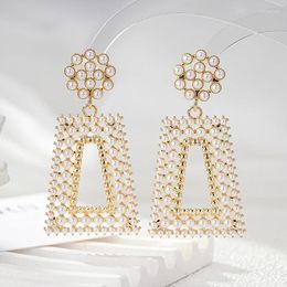 Dangle Earrings SENYU Fashion Geometry Trapezoid Drop Earring For Party Full Pearl Bead Jewelry Gift Bride Luxury Wedding
