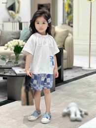 Top baby tracksuits girls Short sleeved suit kids designer clothes Size 100-150 CM t shirt and Blue and white plaid design shorts 24April