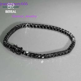 Custom 4MM Black Vvs Moissanite Bracelet Iced Out Round Brilliant Cut Diamond Sier Tennis Chain For Men Women