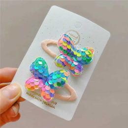 Hair Accessories 2PCS Princess Sequin Fish Sca Butterfly Cute Girl Hair Childrens Headwear Hair Clip Bucket Hair Accessories WX