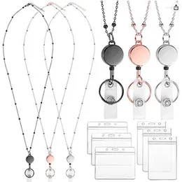 Card Holders Retractable Badge Reel Lanyard ID Stainless Steel Chain Necklaces Keychain Clip For Women Men Employee Wholesale