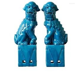 Decorative Figurines 1 Pair Chinese Jingdezhen Ceramics Porcelain Blue Foo Fu Dog Guardion Lion Statue Antique Home Decor