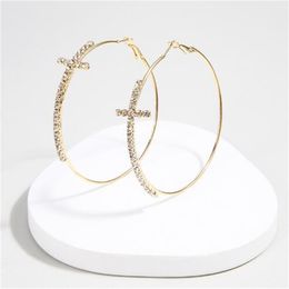 Obega Cross Hoop Earrings Shiny Cubic Zircon Gold And Silver-Color Exquisite Statement Jewellery Daily Wear Woman Round Earring AB311