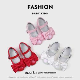 Girl's Princess Shoes Wedding Party Bowknot Ribbon Children Mary Janes 21-30 Toddler Fashion Sweet Spring Baby Ballet Flats L2405 L2405