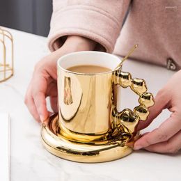 Mugs Colorful Pearlescent Ceramic Coffee Cup Golden Mug Plate Light Luxury Nordic Style Tea Breakfast Water