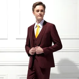 Men's Suits Burgundy Wedding For Men Slim Fit 3 Piece Tuxedo Custom Groom Prom Blazer Sets Terno Masculino Completo Traje De Hombre
