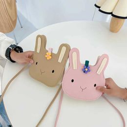 Backpacks Childrens Bag 2024 New Princess Cross Bag Girl Cute Rabbit Childrens Shoulder Bag Mini Childrens Coin Wallet PU Leather d240516