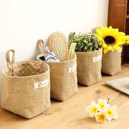 Storage Bags Small Sack Hanging Pocket Home Decor Sundries Cosmetic Organiser Cotton Linen Bag Desktop Toy Basket