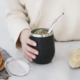 Mugs Yerba Mate Cup 304 Inox Gourd Double-Wall Insulated Vacuum Stainless Steel Straw Tea Coffee Set With Spoon Brush Bombilla