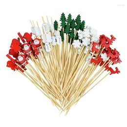 Forks 100pcs Christmas Bamboo Sticks Dessert Buffet Fruit Salad Fork Cake Muffin Party Vegetable Cocktail Xmas Decroations