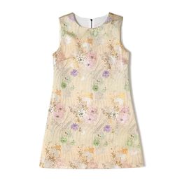 European and American women's clothes 2024 spring new Round neck Sleeveless beaded flower jacquard Fashion dress XXL