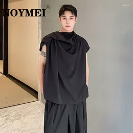 Men's Tank Tops NOYMEI Solid Color Fashionable Summer 2024 Stack Collar Ribbon Sleeveless Waistcoat Chic Temperament Male Top WA4320