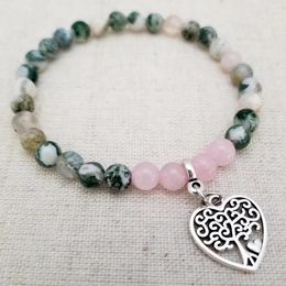 MG2158 New Design 6 MM Tree Agate Rose Quartz Beaded Bracelet Fashion Womens Tree Of Life Stress Relief Wrist Yoga Mala