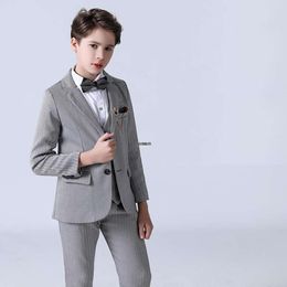 Teenager Birthday Tuxedo Dress Children Costume Flower Boys Formal Wedding Suit Kids Jacket Vest Pants 3PCS Party Photograph Set