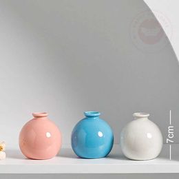 Vases 7cm small ceramic base simple Japanese family living room porch decoration white pink purple blue dried flower hydroponics J240515