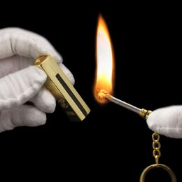 WANCIHUOCHAI Gold Bar Match Kerosene Lighter Open Fire Personality Outdoor Metal Key Chain Pendant