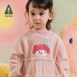 Girl's Dresses Amila Baby Girl Dresses 2023 Winter New Multi Color Wool Soft Reactive Printed Warm Baby ClothingL2405