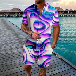 Men's Tracksuits Hawaiian Fluid Art Button Shirts Shorts Sets Summer Multicolor Casual Beach Hipster Fashion Streetwear Mens Clothing
