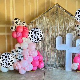 Party Balloons Cowgirl Pink Balloon Arch Flower Ring Set Peach Red Silver Cow Print Farm Animal Balloon Suitable for Single Party Birthday Sho