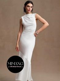 high-end design Evening Dress Party Dress satin texture temperament white bride dress seaside travel long dress