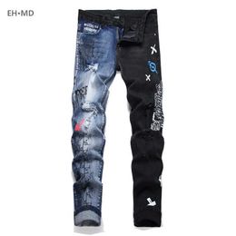 Jeans maschile jeans inchiostro da uomo ft ft giunta perforata giunta riflettente pantaloni da ricamo usurati pantaloni in seta fodera alto lussuoso lussuoso 2024 t240515