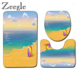 Bath Mats Zeegle Beach Pattern Toilet Rug 3pcs Bathroom Mat Set Anti Slip Carpet Decor Entrance Floor
