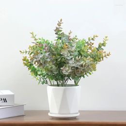 Decorative Flowers 5 Fork Artificial Eucalyptus Money Leaf Home Wedding Decoration Green Plant Bonsai Flower Arrangement Bedroom Decor