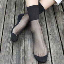 Women Socks Crystal Silk Stockings Ultra-Thin Invisible Fully Sexy Transparent Crystasilk Sock Ankle Short Set