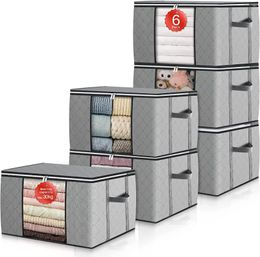 Storage Bags Clothes 6 Pack Foldable Bins Closet Organizers Containers With Handles Clothing Blanket Toy Organization