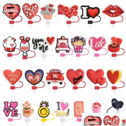 Drinking Straws 10Mm Newest Tips Toppers Charms Valentine Love Hearts St Cap Valentines Day Drop Delivery Dhfft