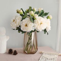 Decorative Flowers 2 Heads Big Coked Peony Vintage Artificial For Wedding Decoration Flores Artificiales Mariage White Floral Home Decor
