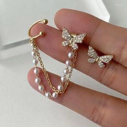 Dangle Earrings Korean Elegant Cute Rhinestone Butterfly Stud For Women Girls Fashion Metal Chain Boucle D'oreille Party Jewelry Gifts