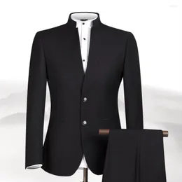 Men's Suits Style Men Suit Chinese Tunic Collar Bridegroom Formal Wear Dress Slim Fit Groom Wedding Blazer 2 Piece Jacket Pant Homme