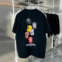 Men's T-Shirts Margiela Style Short Slve T-shirt Mens and Womens Coff Cups numeric Casual Fashion New Trend T240515