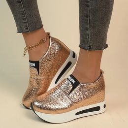 Hidden Heel Sneakers for Women Spring Chunky Platform Vulcanised Shoes Female Lightweight Slip-On Height Increasing Sports Shoes 240510
