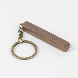 10 sets of walunt PU leather Long strip Pure wood long retro hanging buckle keychains with iron metal rings and high-end vintage leather clasps