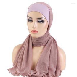 Ethnic Clothing Muslim Instant Hijab Women Bonnet With Shawl Head Scarf Cap Plain Inner Headband Stretch Cover Headwrap Turbante 170x72cm