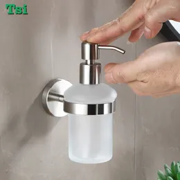 Liquid Soap Dispenser No Drilling Glass Pump Stand Bathroom Brushed Hand Press Bottle Holder Stainless Steel Wall Mounted
