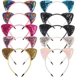 1PC Sequin Cat Ear Headbands Girls Party Hairbands Cute Glitter Cat Ear Hairband Kitty Headbands Kids Party Hair Accessories 240516