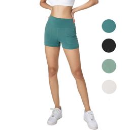 Women High Waist Yoga Shorts with Side Pockets Tummy Control Running Gym Workout Biker Shorts 3" Slim Nude Feelings